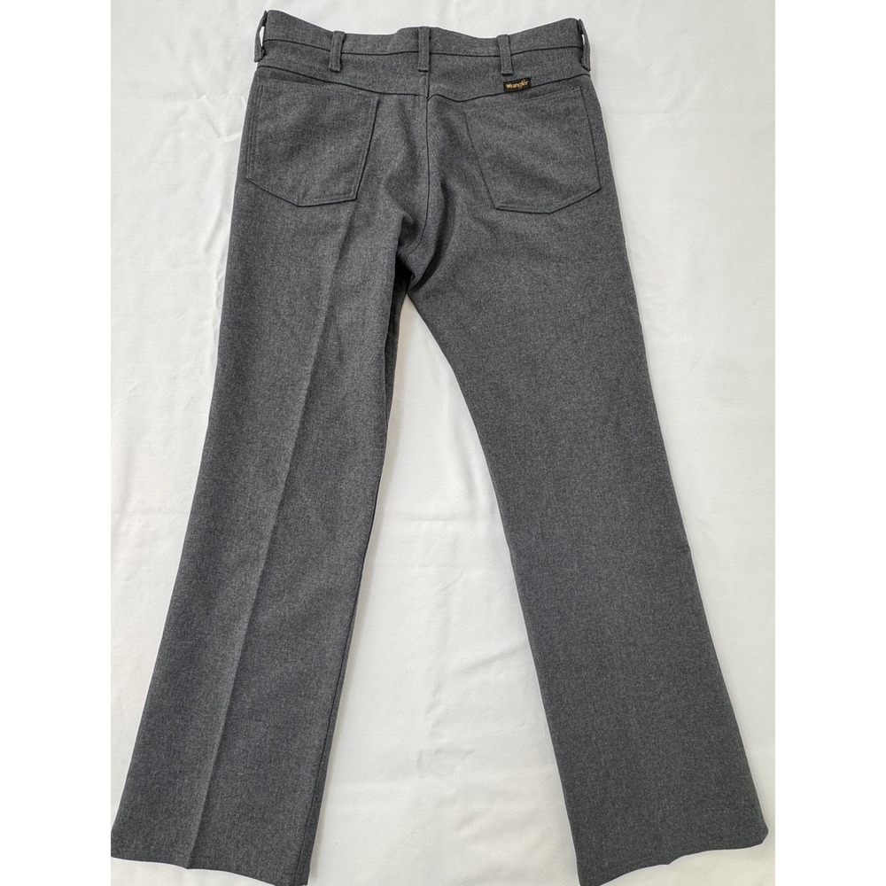 Vintage Wrangler Mens Gray Western Cowboy Polyester Dress Pants Slacks 33 X 29